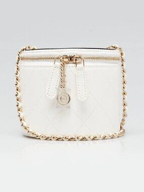 Chanel White/Black Quilted Lambskin Leather Chain and Charm Vanity Case Bag